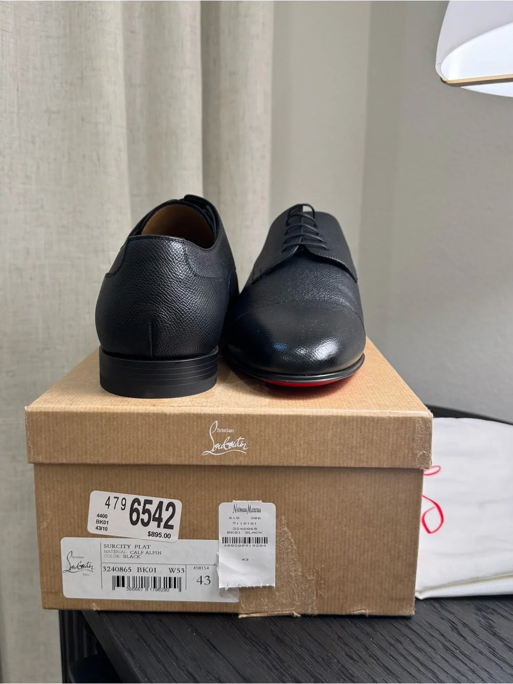 Christian Louboutin Surcity Lace-Up Dress Shoes Leather Black 43